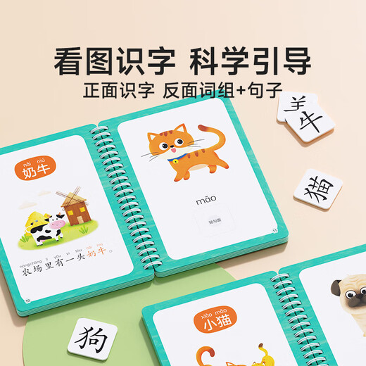 时光学（SHIGUANGXUE）识字早教安静书魔术贴幼儿早教玩具学前识字卡片儿童手撕拉粘贴书 【4册基础】数字+颜色+食物+人物