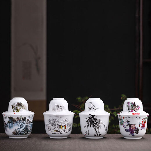 Chuge high-quality ceramic 2-liang wine warmer household wine set set wine warmer yellow wine half Jin Jin equal to 0.5 kg scalding wine kettle and wine kettle 2-liang pack-Guzhou style