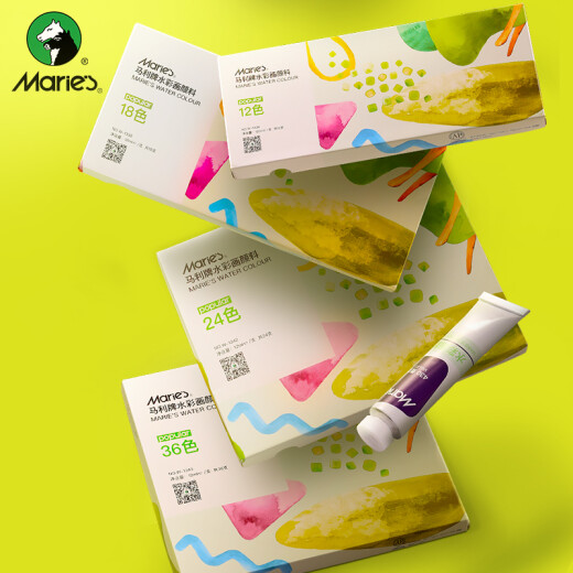 马利(Marie's)水彩颜料盒装24色12ml 内部小盒6支划分便携学生儿童水彩绘画套装 膏体细腻色彩饱和W-1342美术写生