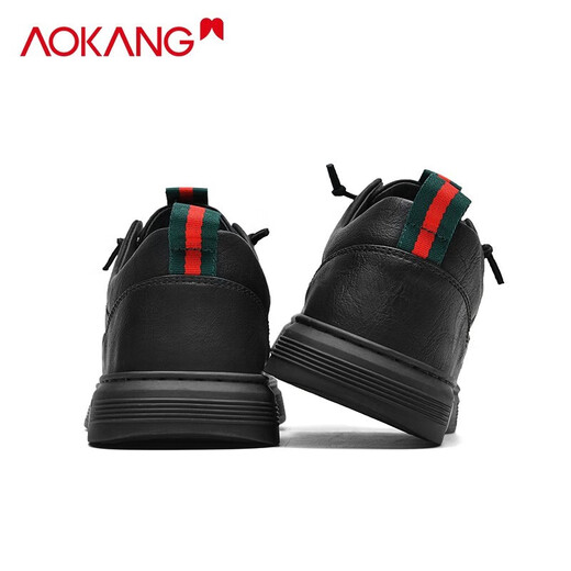 Aokang men's shoes 2025 new winter fashionable casual business leather shoes men's comfortable British style thick sole plate black 41