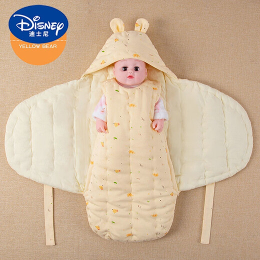 Disney Autumn and Winter thickened pure handmade cotton quilt for newborn baby pure cotton swaddle butterfly quilt newborn sleeping bag yellow bear 66 (recommended for 0-3 months)