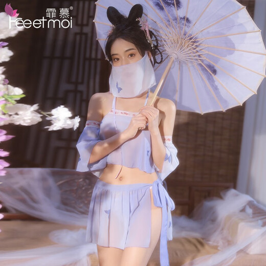 霏慕情趣内衣中式复古风汉服系带雪纺分体套装性感透视激情免脱夫 国 诱惑激情战袍6624