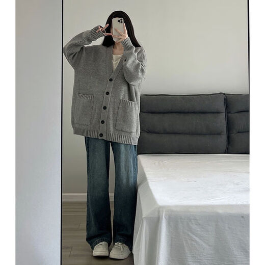 熊司令胖mm大码针织衫宽松开衫毛衣慵懒风复古女秋冬学院外套上衣300斤 黑色9901单件马甲 均码 5xl码200-230斤