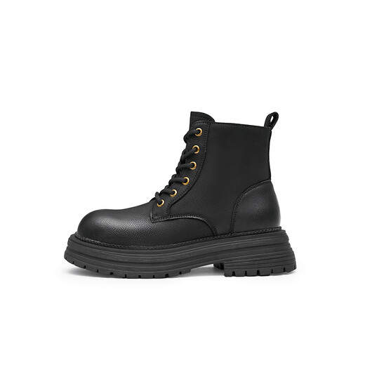 Tianmeiyi Frauenstiefel dicker alleinerer britischer Retro Sechs-Loch-Kurzstiefel für Frauen Martin-Stiefel modische Frauenschuhe KDX06DD4 Black (Samt) 37