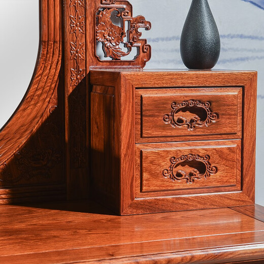 Tianjiang Qicai mahogany furniture Burmese rosewood (scientific name: Big fruit rosewood) all solid wood European style bedroom dressing table dressing stool Fuyun dressing table + stool two-piece set