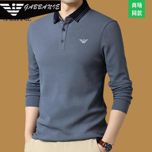 Falai Armani high-end long-sleeved T-shirt men's pure cotton lapel autumn casual business plus velvet warm polo shirt 55155 black L 175/92A suitable for 140-160Jin Jin equals 0.5 kg