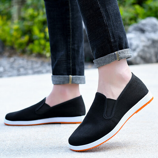Traditional old Beijing cloth shoes winter warm cotton shoes men's non-slip wear-resistant single shoes one-legged casual black cloth shoes black bottom 39