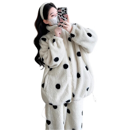 Prefang maternity wear winter wear 2025 new velvet thickened coral velvet warm maternity pajamas set home wear autumn and winter style polka dot suit plus velvet thickened L