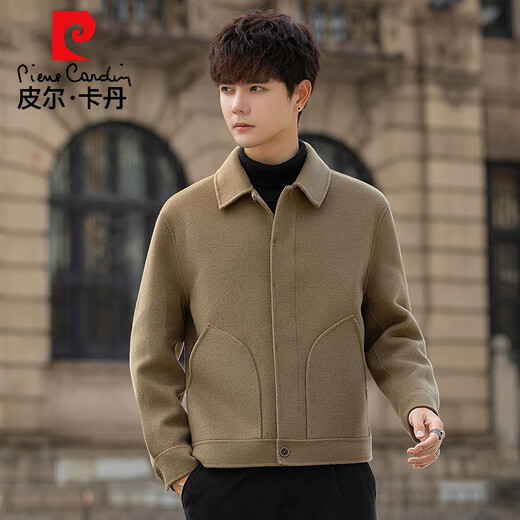 Pierre Cardin Men's Wool Jacket 2025 New Spring and Autumn Double-sided Woolen Trendy Short Coat Casual Woolen Jacket Black M Weight 115Jin Jin is equal to within 0.5 kg
