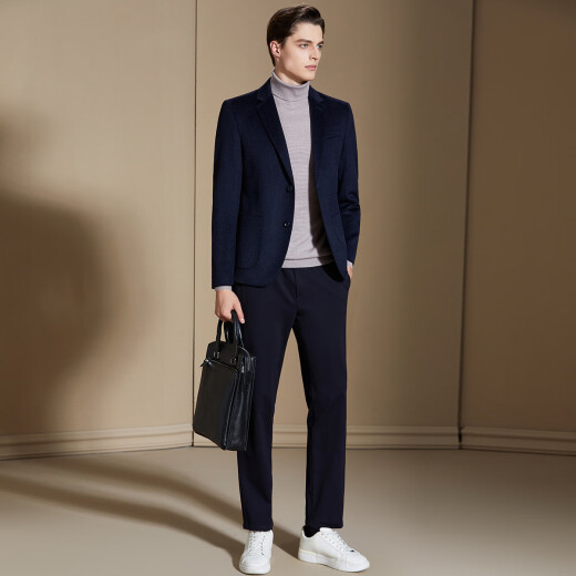 Antonio [Mulberry Silk/Cashmere] Light Luxury Wool Suit Men's Autumn Business Traje informal Jacket Navy Blue 56 (190/104a)