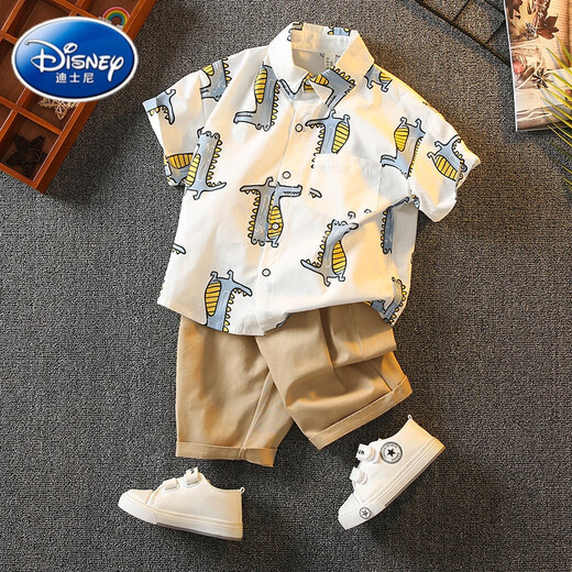 Disney boys summer suit 2025 new Korean style children's handsome clothes trendy boys summer fashionable two-piece set apricot bear 110cm (110cm)