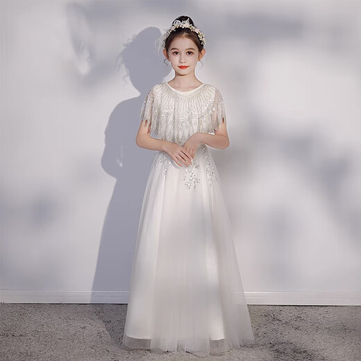 
Bu Liancao Girl Guzheng Costume Stage Performance White Princess Birthday Skirt 4-12 Years Old Host Piano Playing White 160 cm