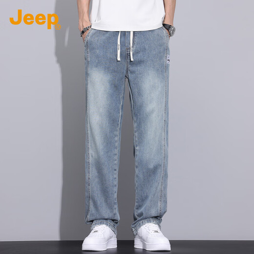 JEEP high-end men's jeans men's 2025 autumn and winter new loose straight high street casual wide leg trendy brand long pants men