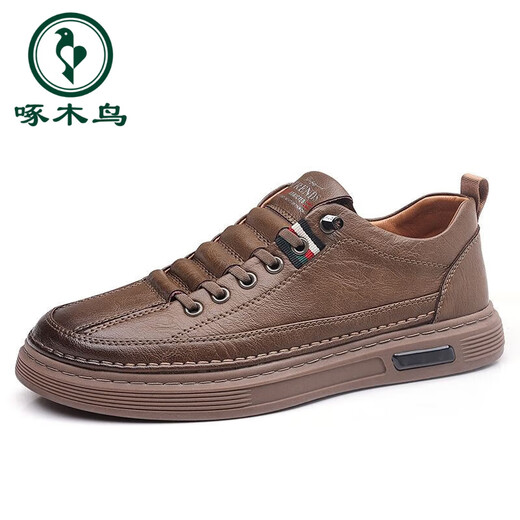 Woodpecker Brand Broken Code Leakage Genuine Leather Men's Shoes 2025 New Trendy Business Casual Shoes Soft Sole Versatile Sneakers Men's Leather Shoes E44--F19-Brown 42