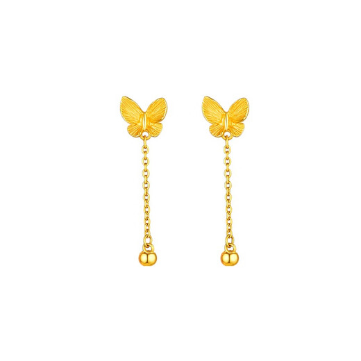 Yadige plated 18K gold light luxury gold colorful butterfly ear wire women's 2024 long tassel earrings new 999 pure gold ear butterfly