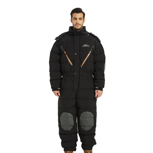 Wind Hunter Fishing Suit Winter Men's Windproof, Rainproof, Warm and Coldproof Ice Fishing Outdoor Water-Repellent Sea Fishing Jumpsuit Down Jacket Black Arctic Goose Down Jumpsuit 2XL