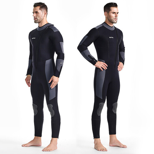 ZCCO's new men's and women's diving suits, one-piece long-sleeved warm sun protection winter swimming suit, thickened jellyfish suit 5mm, black + gray S