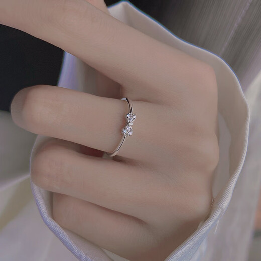 Hazel Orange 925 silver bow ring for women new style small fresh diamond simple index finger ring sweet design ring open ring 925 silver bow open ring R09