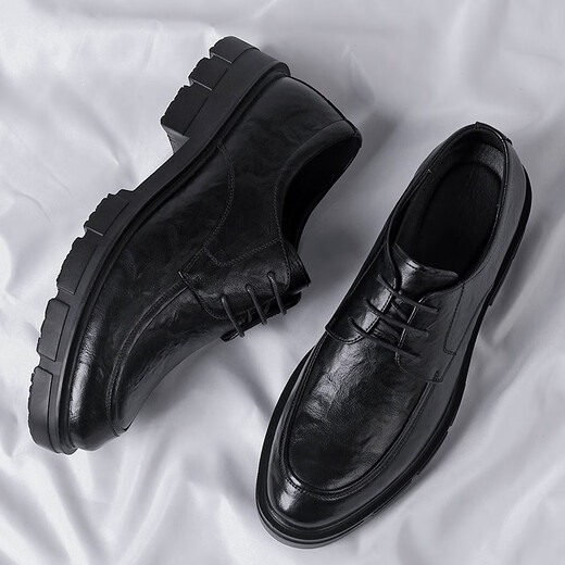 GENAI Men's Business Formal Leather Shoes Boys Genuine Leather Breathable Round Toe Heightening Shoes 8cm Leather Shoes Wedding Wedding Men's Shoes Black Heightening 8CM 40 (250mm)