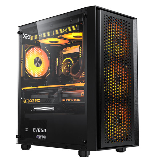 爱国者V18 电脑台式主机箱MATX机箱亚克力多网孔强散热美观支持240水冷 V18黑+6个彩虹风扇