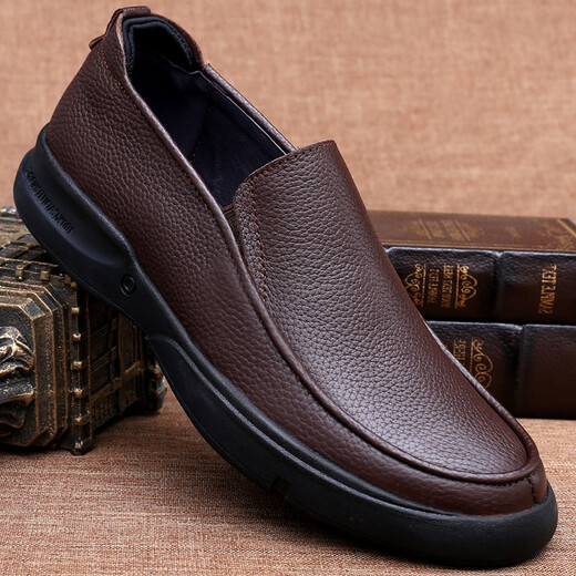 Gdffon Men's Head Couche Cow Hide Chaussures en cuir blanc épaisse semelle douce Sole en cuir souple Couge de tête de vache de vache confortable Couvre-pied Business Cuir Cuir Cuir 3891 [Black] 43