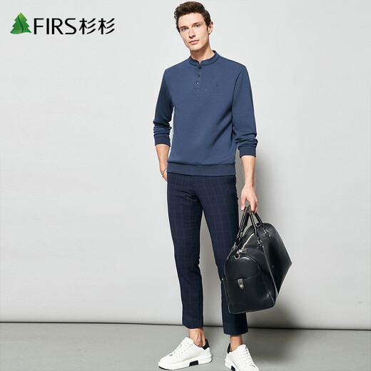 Shanshan Chinese style stand collar sweatshirt men's long-sleeved spring and autumn designer style national style henley collar elastic anti-wrinkle pullover