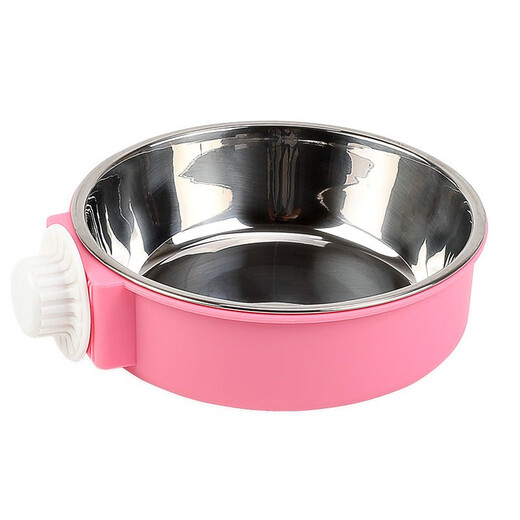Qi Oh Cat Bowl Dog Bowl Double Bowl Anti-Tip Hanging Pet Food Bowl Stainless Steel Hanging Cage Cat Food Rice Bowl Rabbit Bowl Petal Pink Small Stainless Steel Bowl Hanging Cat Bowl