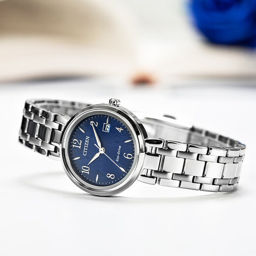CITIZEN Eco-Drive Movement Blue Plate Steel Belt Fashion Casual Business Calendar Waterproof Women's Watch EW2690-81L