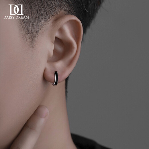 DAISY DREAM 999 silver ear piercing earrings for men, high-end black earrings, earrings, sleep-free earrings, ins trendy cool earrings, single 999 silver black earrings