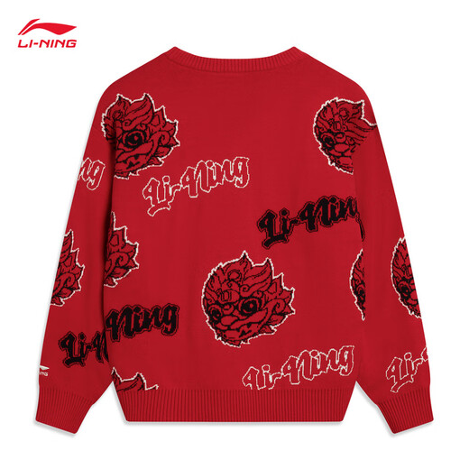 Li ning Kinderkleidung Neues Jahr Red Pullover Runder Nackenpullover für Jungen und Mädchen Neues loses Jacquard Muster Baumwoll-Sport-Strickpullover Zimt-1 110 110