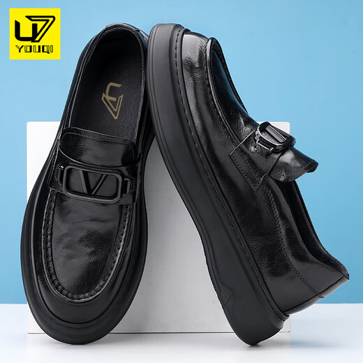
U7 brand men's shoes summer British business formal casual leather shoes for men 2025 new genuine leather one-foot shoe black A831-308-F8 41 leather shoes standard size