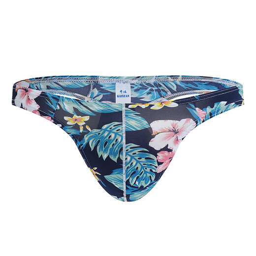 ROSELEX confidential delivery ice silk comfortable sexy thong sexy U convex bag men's t-pants fashion printed low waist black bottom leaves S