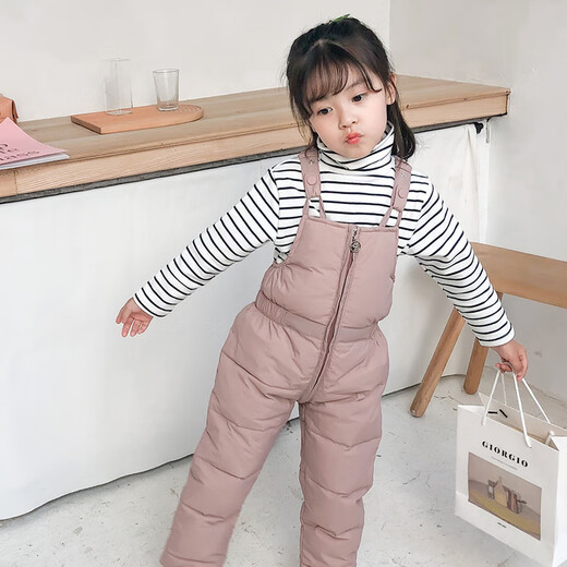 Warm winter duck new children's down cotton pants autumn and winter thickened boys and girls children's clothing winter clothing baby Korean overalls cotton pants bean green 100 cm