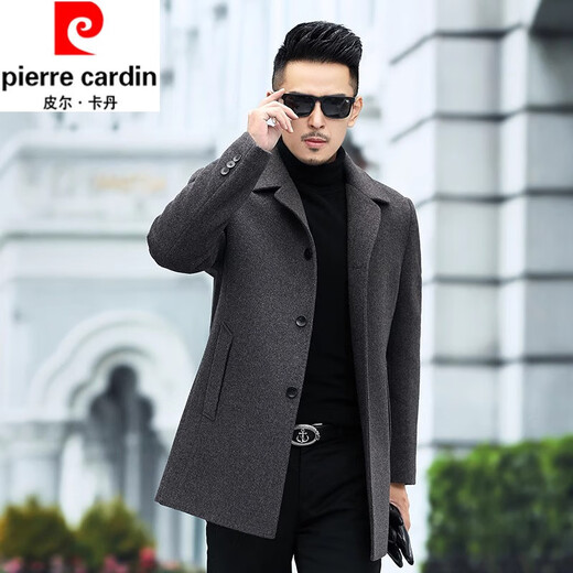 Pierre Cardin Wool Coat Men's Double-sided Wool Cashmere Jacket Winter Warmth Removable Down Liner Business Casual Windbreaker Black 170/84A 100-120Jin Jin equals 0.5 kg