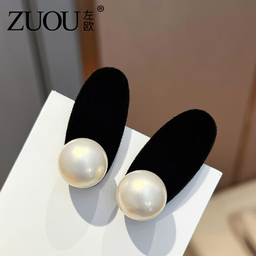 Zuoou hairpin side clip side seamless high-end autumn and winter new flocked duckbill clip pearl bangs clip headdress hairpin champagne color pearl pair