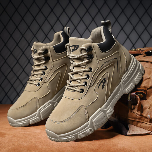 Changxiang Huili men's shoes in summer waterproof and non-slip work high-top men's shoes work on construction site thick sole wear-resistant large-size Martin shoes men YJ-9193 khaki 41