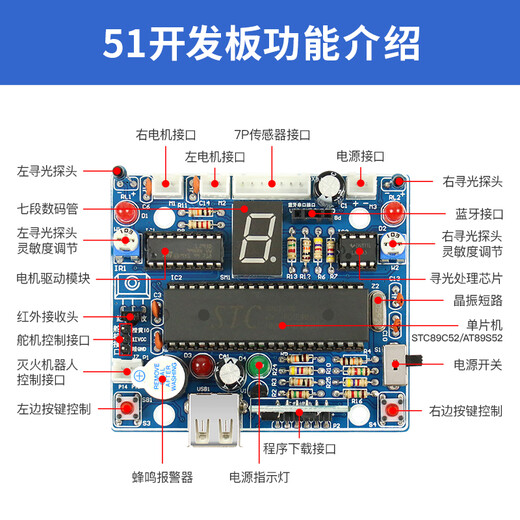 MAKEBIT 编程机器人 C51单片机智能小车循迹超声波避障蓝牙寻光遥控灭火机器人套件diy制作 套餐三 散件