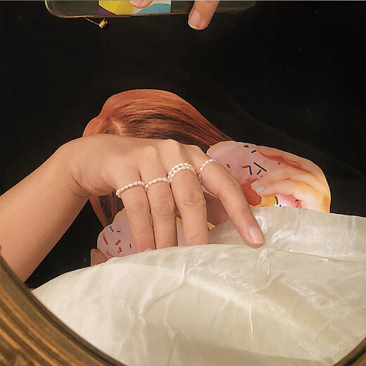 MOYANYU Baroque freshwater pearl ring, unobtrusive and beautiful stacking with pearl ring, high-end French retro pearl ring - elastic style - worry-free size