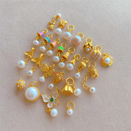 
DRJEFUN925 ancient silver gold-plated accessories enamel butterfly pearls dripping lotus pendant magnolia pendant DIY bracelet bracelet knitting S693 single