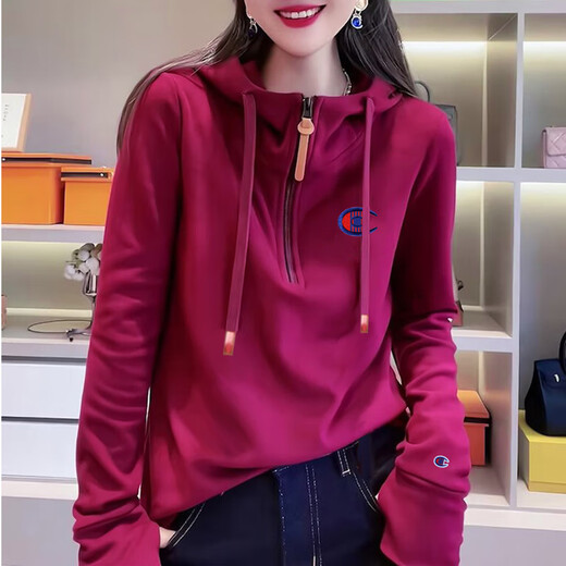 冠军吉祥美国重磅时尚紫色卫衣拉链外套女春秋休闲上衣秋冬加绒加厚 常规 紫色 1047 S