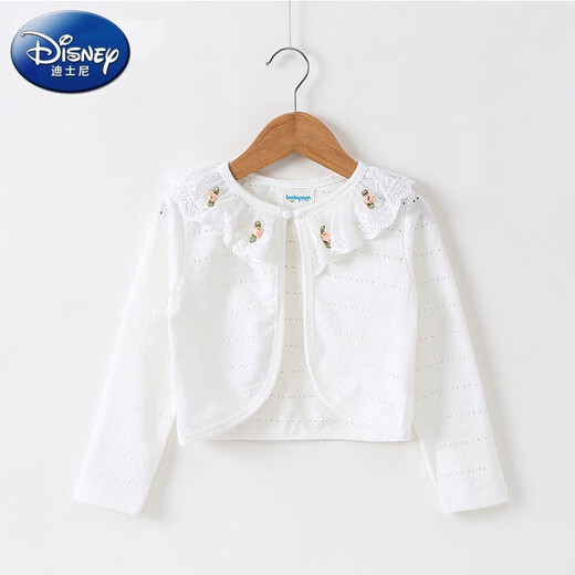 Disney children's shawl spring and autumn girls air conditioning shirt small jacket girls outerwear cardigan long-sleeved cloak dance shawl 831 white green flower 120 recommended height 100-110cm
