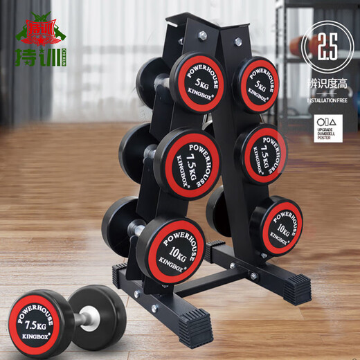 Training gym plastic-coated pure steel fixed men's flat-head dumbbells for arm training 165KG set includes three layers and 6 pairs of frames