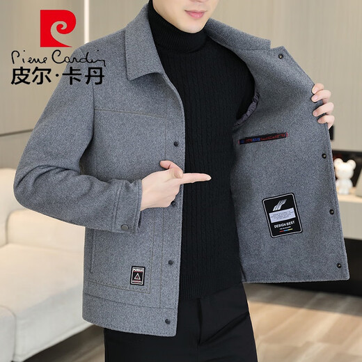 皮尔卡丹（pierre cardin）羊毛呢外套男士短款双面尼大衣秋冬新款高端男装加厚羽绒呢子夹克 N2308/卡其色 常规 M 适合95-115斤