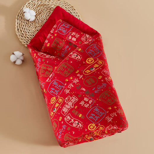 Mianguduo baby quilt, pure handmade cotton quilt, newborn thickened blanket, children's mattress, baby autumn and winter quilt, Gong Xi Fa Cai (autumn and winter style) 100*100cm