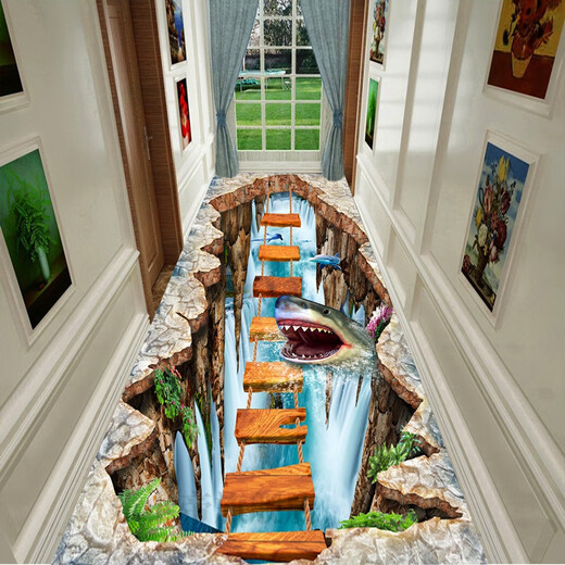 3D vertigo carpet can be cut, 3D thrilling corridor aisle carpet, long stairway, fully covered custom door mat, wooden bridge 40*60 cm rectangular