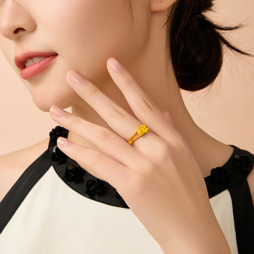 CHINA GOLD Gold Ring Pure Gold Rose Double Ring Gold Ring Women's New Year's Eve Gift for Girls Women's Valentine's Day Gift 13 Circles Approximately 1.1g