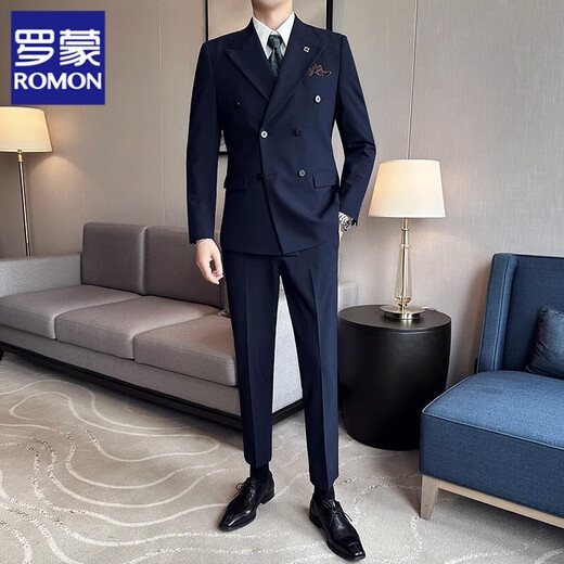 Traje de novio de doble muelle de alta gama Romon traje de boda de boda de hombres guapos de hombres