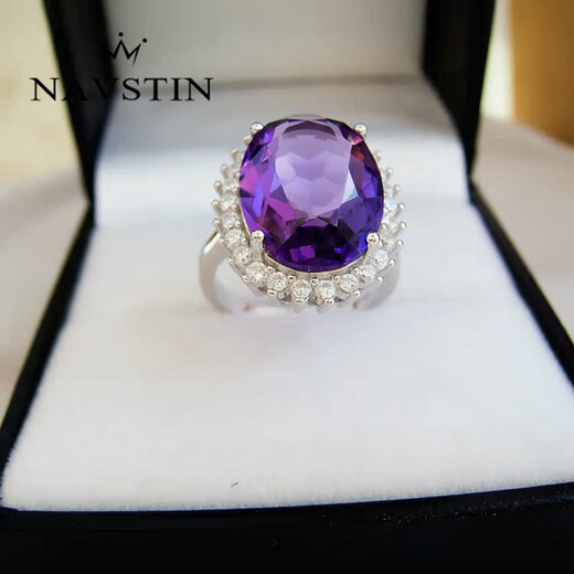 Nevistine Clear AAA Amethyst Ring Women's 925 Silver Large Crystal Gemstone Index Finger Ring 520 Gift Women's Amethyst Ring