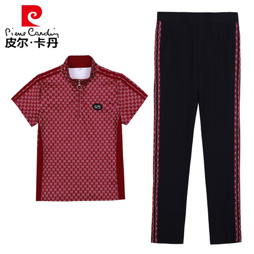 皮尔卡丹冰丝运动卫衣套装女夏季薄款2022新款时尚宽松立领短袖长裤休闲两 6625深灰色两件 M (适合80-92斤//+)