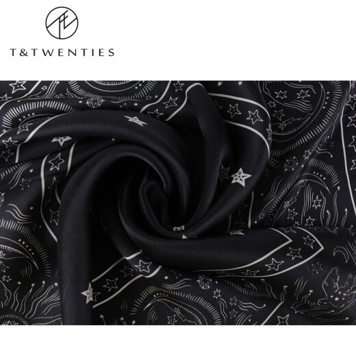 T/Twenties men's silk scarf with suit silk square scarf shirt collar scarf business casual mulberry silk spring and autumn silk square scarf 5645 night black-Sun.Moon.Stars design